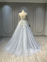 Ostty Grey Embroidered Wedding Dress with Detachable Overskirt OST-GV024-25 (Wholesale)